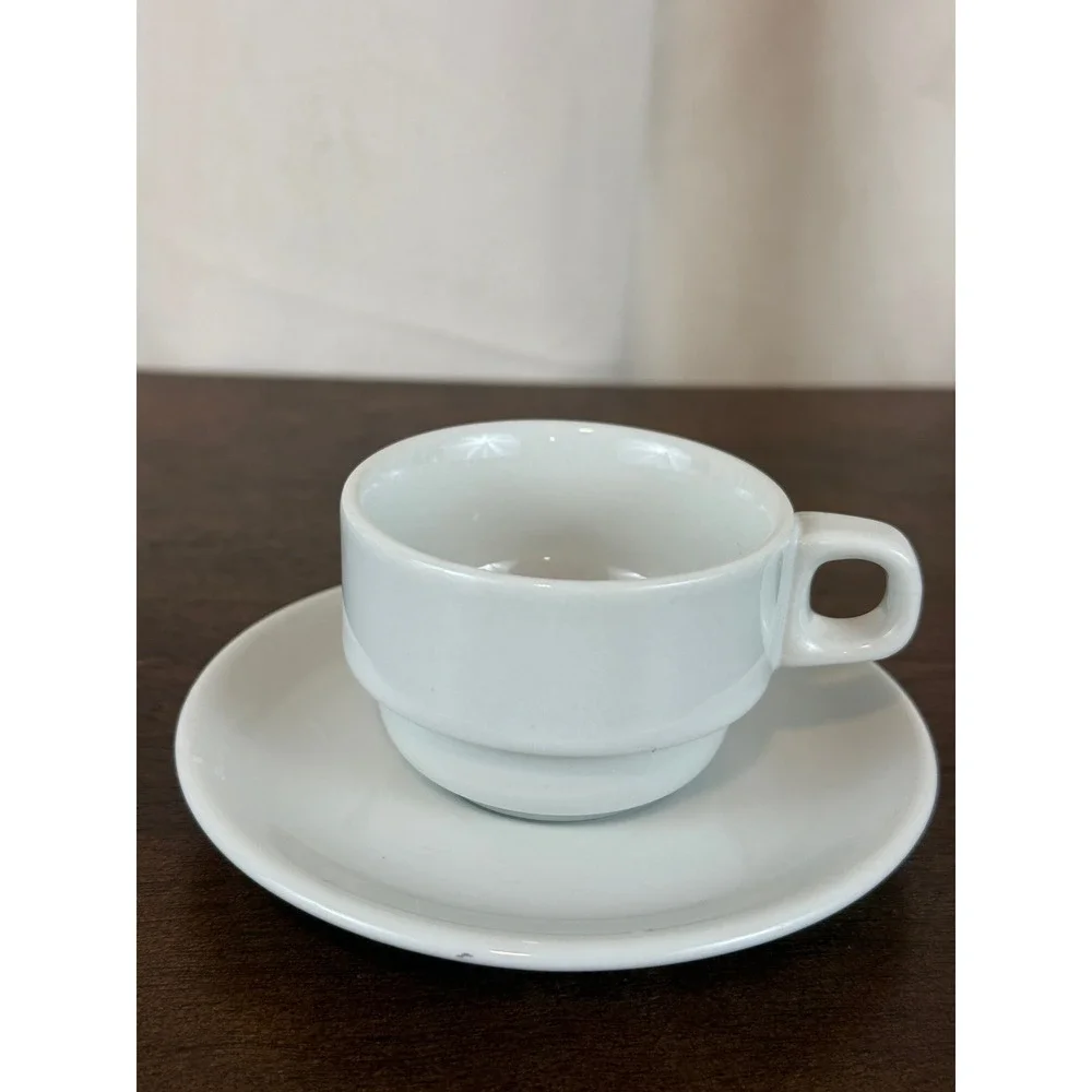 ACF Italy White‎ Stackable Demitasse Espresso Cups and Saucers Set of THREE